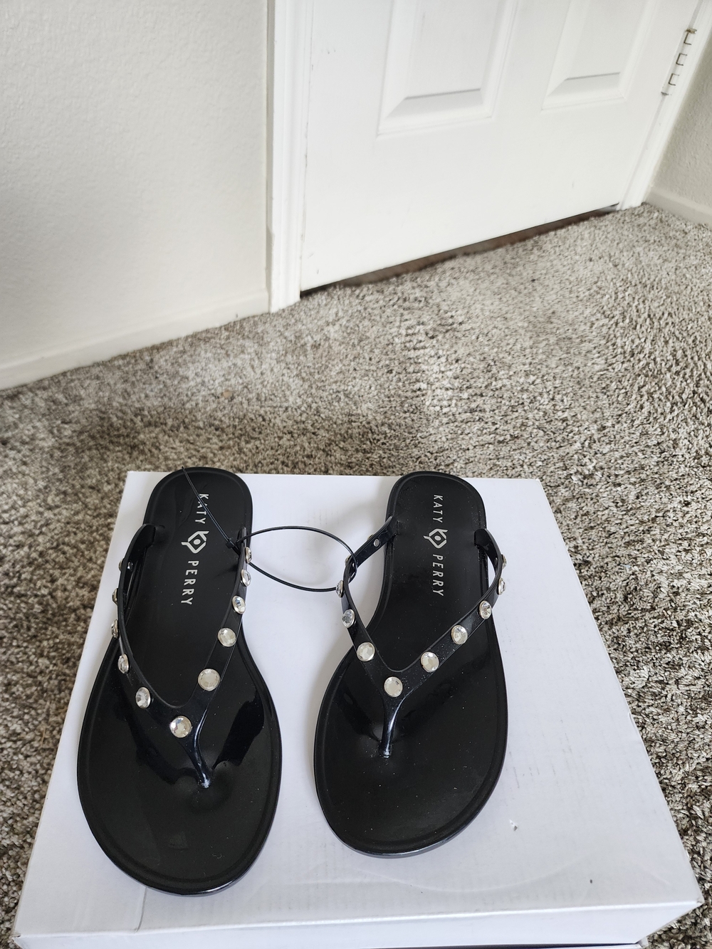Katy Perry Collections Black Jeweled T-Strap Jelly Sandals